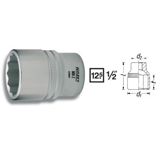 HAZET Steckschlüssel-Einsatz (Doppel-6kt.) 900Z-22 | Vierkant12,5 mm (1/2 Zoll) | Außen-Doppel-Sechskant-Tractionsprofil | 22