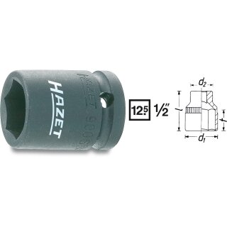 HAZET Schlag-, Maschinenschrauber Steckschlüssel-Einsatz (6kt.) 900S-14 | Vierkant12,5 mm (1/2 Zoll) | Außen-Sechskant-Tractionsprofil | 14