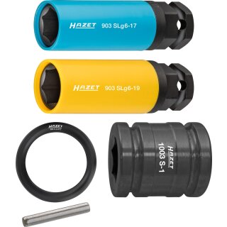 HAZET Schlag-, Maschinenschrauber Steckschlüssel-Einsatz Satz mit Spezial-Sechskant 903SLG6/5 | Vierkant12,5 mm (1/2 Zoll), Außen-Sechskant 24 mm | Außen-Sechskant-Tractionsprofil