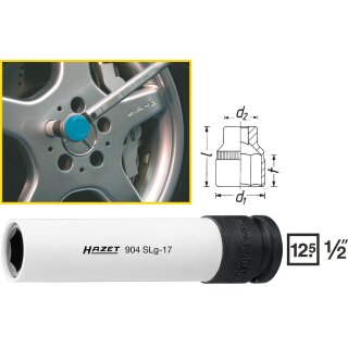 HAZET Schlag-, Maschinenschrauber Steckschlüssel-Einsatz (6kt.), eXtra lang 904SLG-17 | Vierkant12,5 mm (1/2 Zoll) | Außen-Sechskant-Tractionsprofil | 17