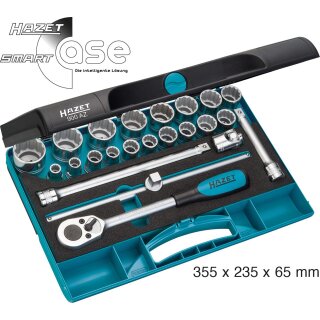 HAZET Steckschlüssel-Satz 900AZ | Vierkant12,5 mm (1/2 Zoll) | Außen-Doppel-Sechskant-Tractionsprofil | Anzahl Werkzeuge: 23