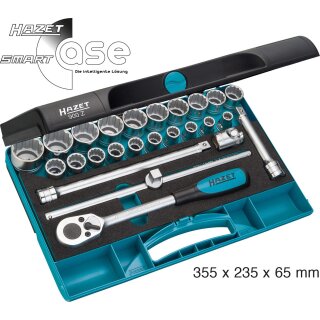 HAZET Steckschlüssel-Satz 900Z | Vierkant12,5 mm (1/2 Zoll) | Außen-Doppel-Sechskant-Tractionsprofil | Anzahl Werkzeuge: 25