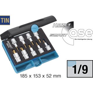 HAZET Schraubendreher-Steckschlüsseleinsatz Satz TORX® 992/9 | Vierkant12,5 mm (1/2 Zoll) | Innen TORX® Profil | Anzahl Werkzeuge: 9 | T?20  T?60