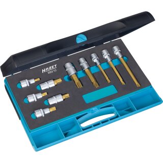 HAZET Schraubendreher-Steckschlüsseleinsatz Satz 990/10 | Vierkant12,5 mm (1/2 Zoll) | Innen Vielzahn Profil XZN | Anzahl Werkzeuge: 10 | M8  M16
