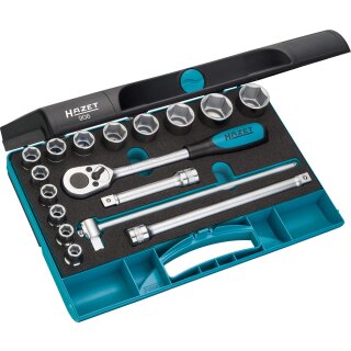 HAZET Steckschlüssel-Satz 906 | Vierkant12,5 mm (1/2 Zoll) | Außen-Sechskant-Tractionsprofil | Anzahl Werkzeuge: 17