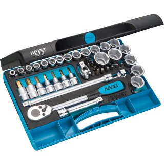 HAZET Steckschlüssel-Satz 954N | Vierkant12,5 mm (1/2 Zoll) | Außen-Sechskant-Tractionsprofil, Pozidriv Profil PZ, Kreuzschlitz Profil PH, Innen-Sechskant Profil, Innen TORX® Profil | Anzahl Werkzeuge: 44