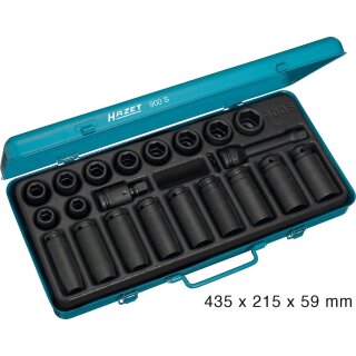 HAZET Schlag-, Maschinenschrauber Steckschlüssel Satz 900S | Vierkant12,5 mm (1/2 Zoll) | Außen-Sechskant-Tractionsprofil | Anzahl Werkzeuge: 23