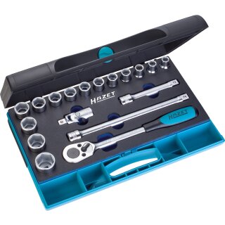 HAZET Steckschlüssel-Satz 932/18 | Vierkant12,5 mm (1/2 Zoll) | Außen-Sechskant-Tractionsprofil | Anzahl Werkzeuge: 18