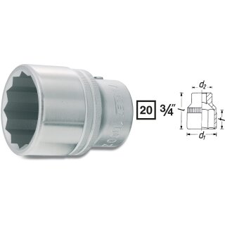 HAZET Steckschlüssel-Einsatz (Doppel-6kt.) 1000AZ-1.13/16 | Vierkant20 mm (3/4 Zoll) | Außen-Doppel-Sechskant Profil
