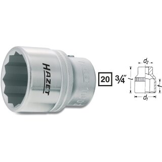 HAZET Steckschlüssel-Einsatz (Doppel-6kt.) 1000Z-55 | Vierkant20 mm (3/4 Zoll) | Außen-Doppel-Sechskant Profil | 55