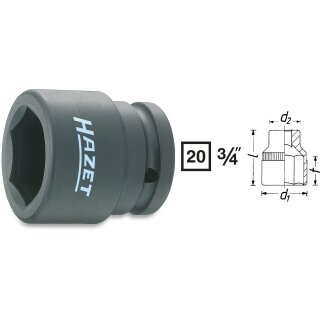 HAZET Schlag-, Maschinenschrauber Steckschlüssel-Einsatz (6kt.) 1000S-30 | Vierkant20 mm (3/4 Zoll) | Außen-Sechskant Profil | 30
