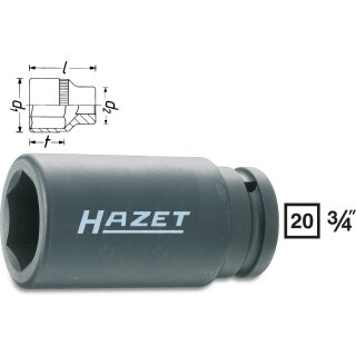 HAZET Schlag-, Maschinenschrauber Steckschlüssel-Einsatz (6kt.) 1000SLG-30 | Vierkant20 mm (3/4 Zoll) | Außen-Sechskant Profil | 30