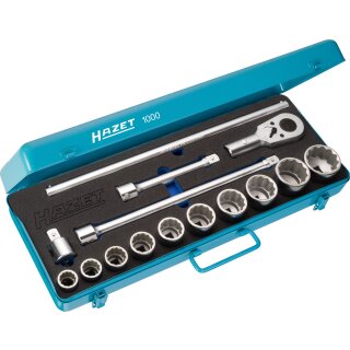 HAZET Steckschlüssel-Satz 1000Z | Vierkant20 mm (3/4 Zoll) | Außen-Doppel-Sechskant Profil | Anzahl Werkzeuge: 15