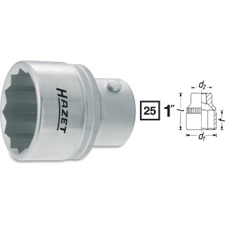 HAZET Steckschlüssel-Einsatz (Doppel-6kt.) 1100Z-50 | Vierkant25 mm (1 Zoll) | Außen-Doppel-Sechskant Profil | 50