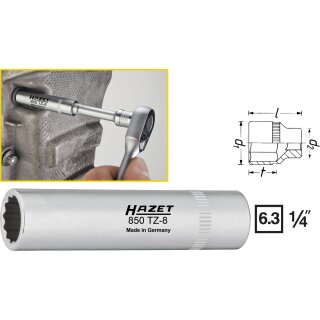 HAZET Kettenkastenverkleidungs-Einsatz 850TZ-8 | Vierkant6,3 mm (1/4 Zoll) | Außen-Doppel-Sechskant-Tractionsprofil | 8