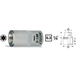 HAZET Steckschlüssel-Einsatz TORX® 850-E8 | Vierkant6,3 mm (1/4 Zoll) | Außen TORX® Profil