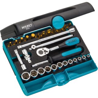 HAZET Steckschlüssel-Satz 854 | Vierkant6,3 mm (1/4 Zoll) | Außen-Sechskant-Tractionsprofil, Innen-Sechskant Profil, Kreuzschlitz Profil PH, Pozidriv Profil PZ, Schlitz Profil | Anzahl Werkzeuge: 30