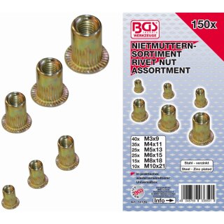 BGS technic Nietmuttern-Sortiment | verzinkter Stahl | 150-tlg.