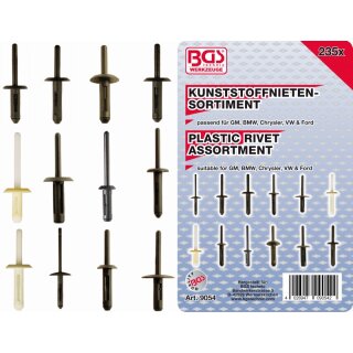 BGS technic Kunststoffnieten-Sortiment | für GM, BMW, Chrysler, VW, Ford | 235-tlg.