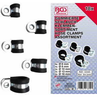 BGS technic Gummierte Schlauchklemmen-Sortiment | Ø 6 - 16 mm | 18-tlg.