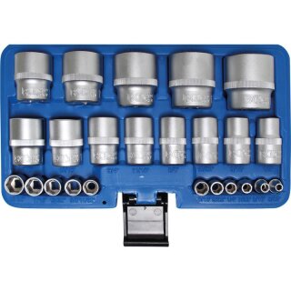BGS technic Steckschlüssel-Einsatz-Satz Sechskant | Antriebe Innenvierkant 6,3 mm (1/4"), 12,5 mm (1/2") | Zollmaße | 24-tlg.