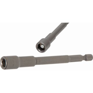 BGS technic Steckschlüssel-Einsatz Sechskant, extra lang | für Bohrmaschinen | Antrieb Außensechskant 6,3 mm (1/4") | SW 7 mm
