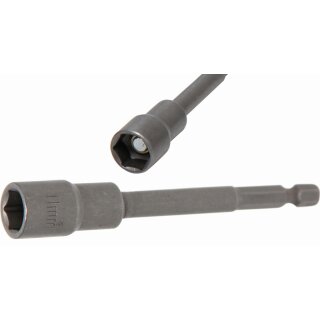 BGS technic Steckschlüssel-Einsatz Sechskant, extra lang | für Bohrmaschinen | Antrieb Außensechskant 6,3 mm (1/4") | SW 11 mm