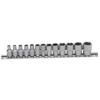 BGS technic Steckschlüssel-Einsatz-Satz, Sechskant | Antrieb Innenvierkant 6,3 mm (1/4") | SW 4 - 14 mm | 13-tlg.