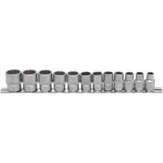BGS technic Steckschlüssel-Einsatz-Satz, Zwölfkant | Antrieb Innenvierkant 10 mm (3/8") | SW 8 - 19 mm | 12-tlg.