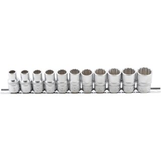 BGS technic Steckschlüssel-Einsatz-Satz, Zwölfkant | Antrieb Innenvierkant 12,5 mm (1/2") | SW 10 - 21 mm | 11-tlg.