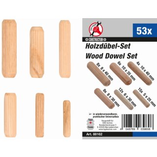 Kraftmann Holzdübel-Sortiment | Ø 5 - 10 mm | 53-tlg.