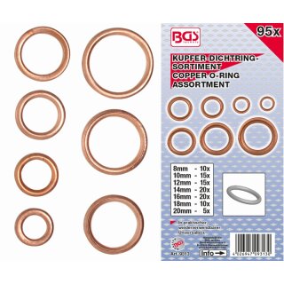 BGS technic O-Ring-Sortiment | Kupfer | Ø 6 - 20 mm | 95-tlg.