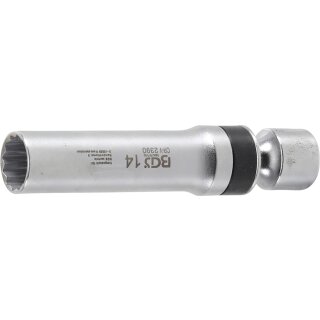 BGS technic Zündkerzen-Gelenkeinsatz Zwölfkant mit Haltefeder | Antrieb Innenvierkant 10 mm (3/8") | SW 14 mm