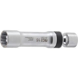 BGS technic Zündkerzen-Gelenkeinsatz Zwölfkant mit Haltefeder | Antrieb Innenvierkant 10 mm (3/8") | SW 16 mm