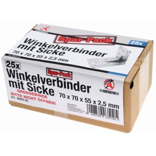 Kraftmann Winkelverbinder | mit Sicke | 70 x 70 x 55 x 2,5 mm | Spar-Pack | 25 Stück