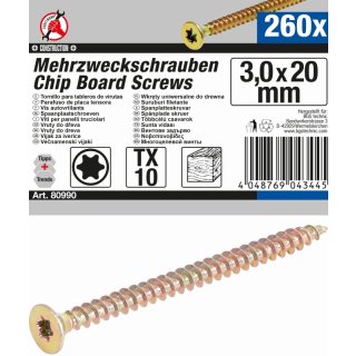 Kraftmann Mehrzweckschrauben | T-Profil (für Torx) T10 | 3,0 x 20 mm | 260 Stück