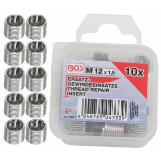 BGS technic Ersatz-Gewindeeinsätze | M12 x 1,5 mm | 10-tlg.