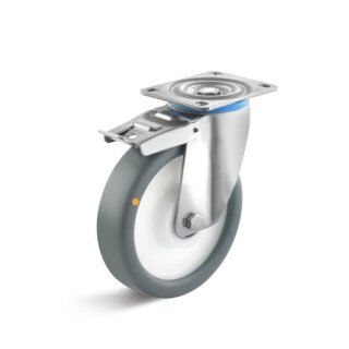 TORWEGGE-0035160 Edelstahl-Lenkrolle mit Doppelstopp und Thermoplastrad  L-MV-TPKH-150-K-3-DSN Ø 150mm