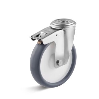 TORWEGGE-0030144 Edelstahl-Lenkrolle mit Doppelstopp und Thermoplastrad  L-IV-TPBK-125-K-1-DSN Ø 125mm