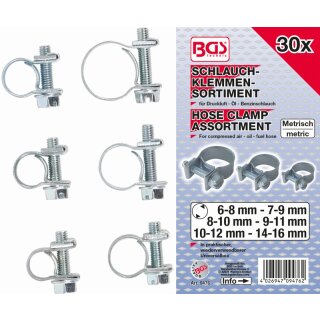 BGS technic Schlauchklemmen-Sortiment | Ø 6 - 16 mm | 30-tlg.