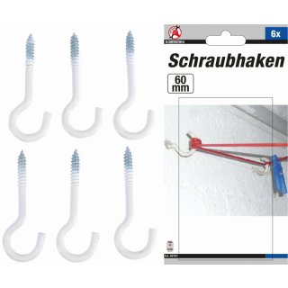Kraftmann Schraubhaken-Sortiment | weiß | kunststoffummantelt | 60 mm | 6-tlg.