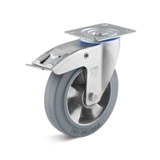 TORWEGGE-0029750 Elastik-Vollgummi-Lenkrolle mit Doppelstopp L-IL-EGA-200-K-3-DSN-grau Ø 200mm