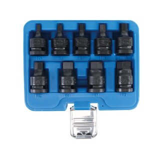 BGS technic Kraft-Bit-Einsatz-Satz | Antrieb Innenvierkant 12,5 mm (1/2") | Innensechskant 5 - 19 mm | 9-tlg.