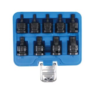 BGS technic Kraft-Bit-Einsatz-Satz | Antrieb Innenvierkant 12,5 mm (1/2") | T-Profil (für Torx) T20 - T70 | 9-tlg.
