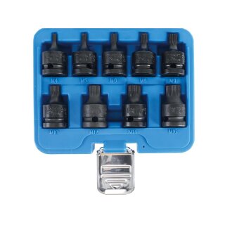 BGS technic Kraft-Bit-Einsatz-Satz | Antrieb Innenvierkant 12,5 mm (1/2") | Innenvielzahn (für XZN) M4 - M16 | 9-tlg.