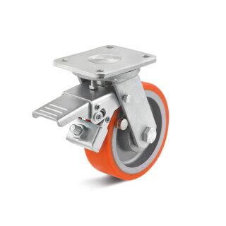 TORWEGGE-0017946 Schwerlast Polyurethan-Lenkrolle mit Doppelstopp L-HL-PUZG-125-K-3-DSV Ø 125mm
