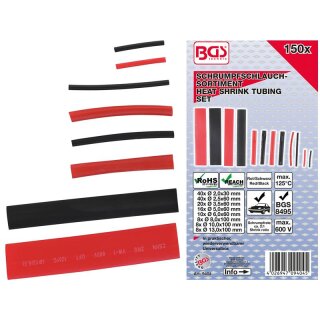 BGS technic Schrumpfschlauch-Sortiment | rot / schwarz | 150-tlg.