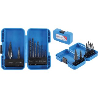 BGS technic Stufenbohrer- und Spiralbohrer-Satz | HSS | Ø 4 - 12 / 4 - 20 mm | 2 - 5 mm | 10-tlg.