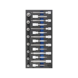 BGS technic Werkstattwageneinlage 1/3: Bit-Einsatz-Satz | Antrieb Innenvierkant 12,5 mm (1/2") | Innenvielzahn (für XZN) | 22-tlg.