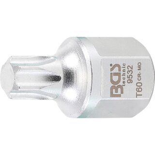 BGS technic Keilrippenriemen-Bit-Einsatz | Antrieb Innenvierkant 12,5 mm (1/2"), Außensechskant SW 22 mm | T-Profil (für Torx) T60